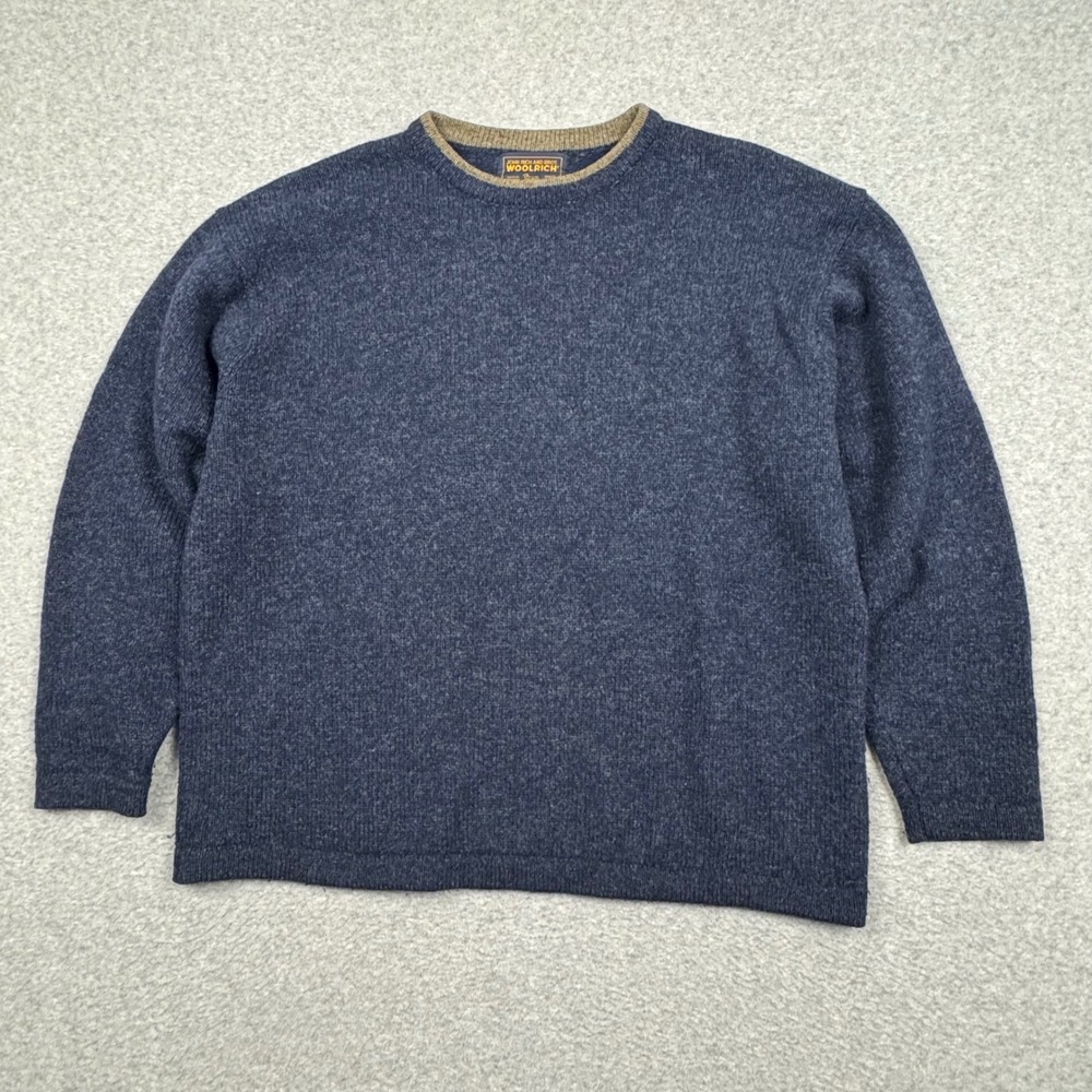 Vintage Woolrich Wool Blend Crewneck Sweater Mens XL Navy Y2K Outdoor Fall Warm